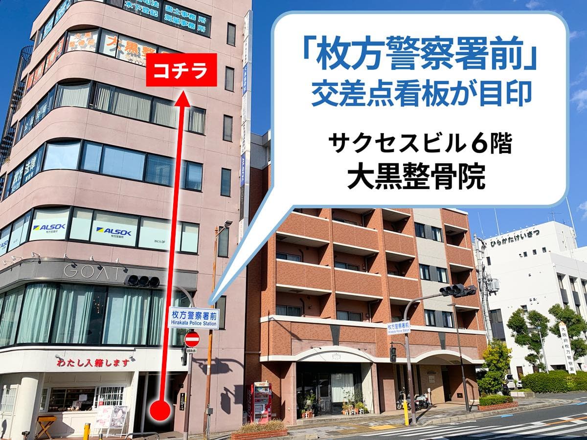 大黒整骨院へのアクセス — 枚方警察署前交差点・サクセスビル6階